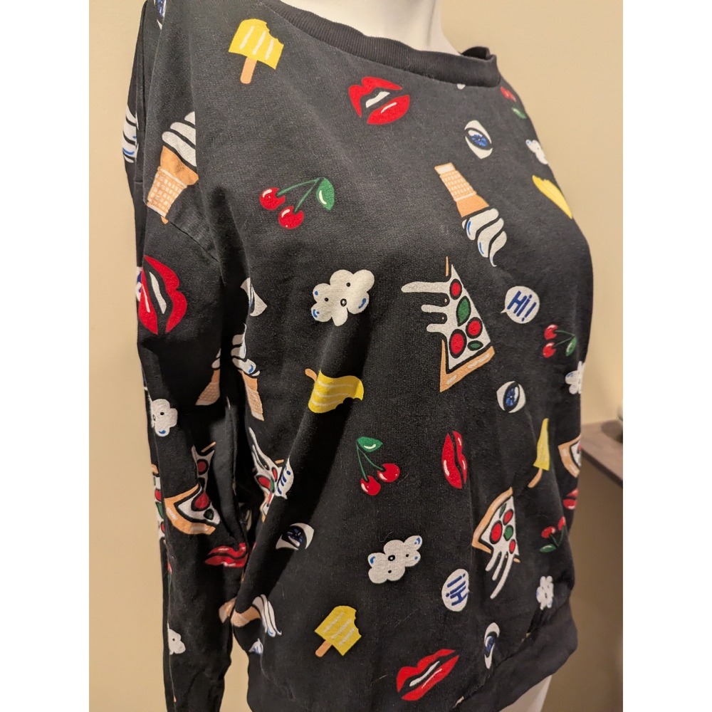 Divided‎ H&M Sweatshirt Top Size M Long Sleeve Crew Neck Cotton Pizza Ice Cream - Picture 2 of 10